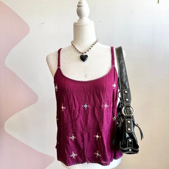 Vintage Purple Embroidered Tank Top Y2K 2000s 90s Minimalist Retro Medium - Picture 1 of 6